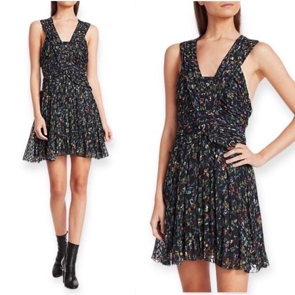 Derek Lam 10 Crosby Black Ruched Pleated Silk Mini Dress Size 4 New - Picture 1 of 14